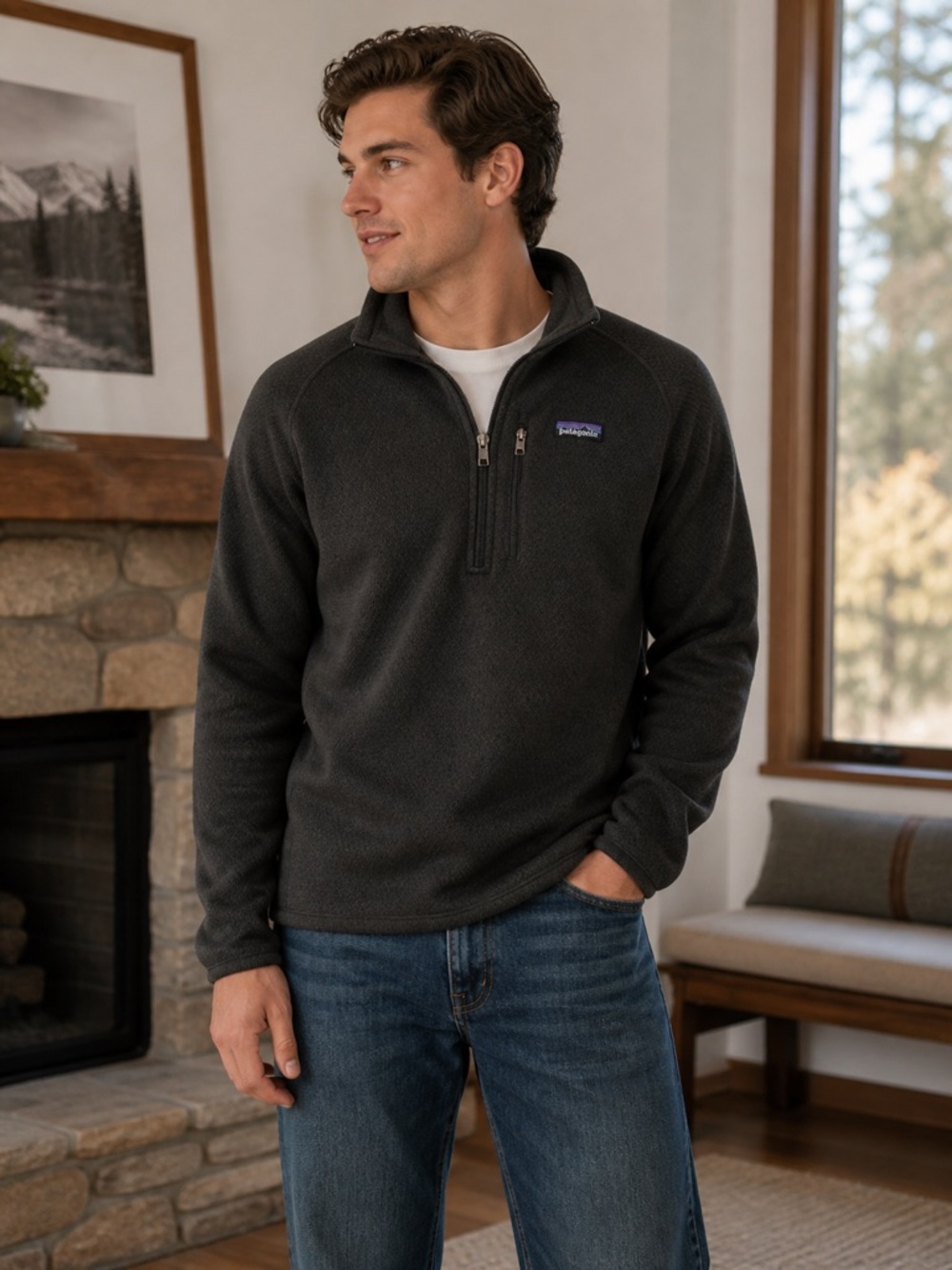 Patagonia Men’s Charcoal Zip-Up Fleece Pullover